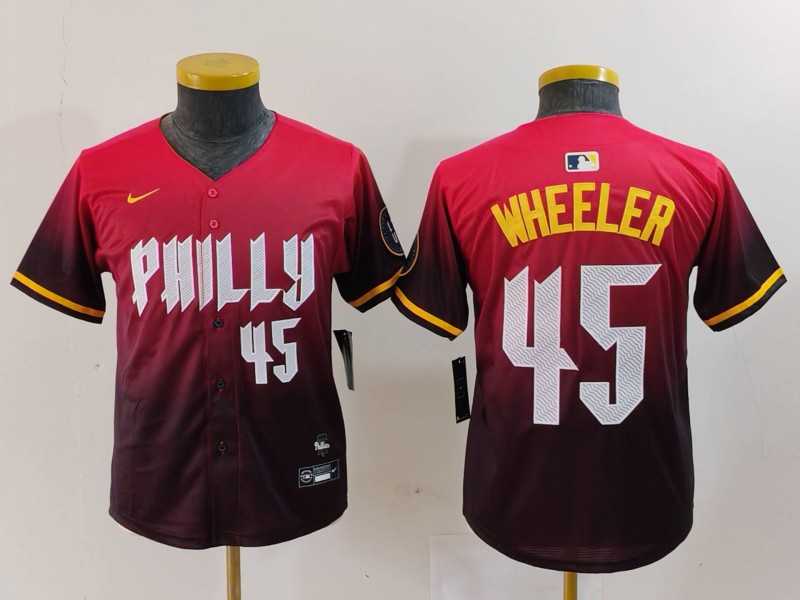 Youth Philadelphia Phillies #45 Zack Wheeler Number Red 2024 City Connect Limited Jersey->mlb youth jerseys->MLB Jersey